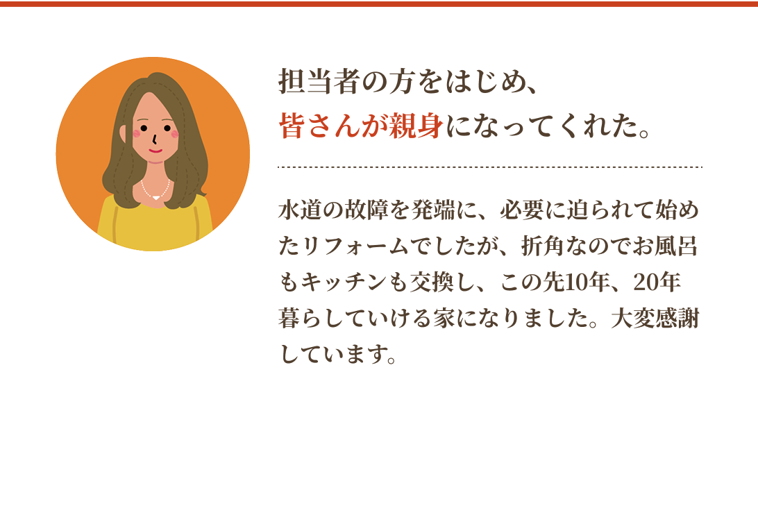 担当者の方をはじめ、皆さんが親身になってくれた。